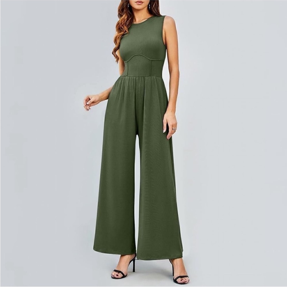 Cider Olive Green Sleeveless Jumpsuit